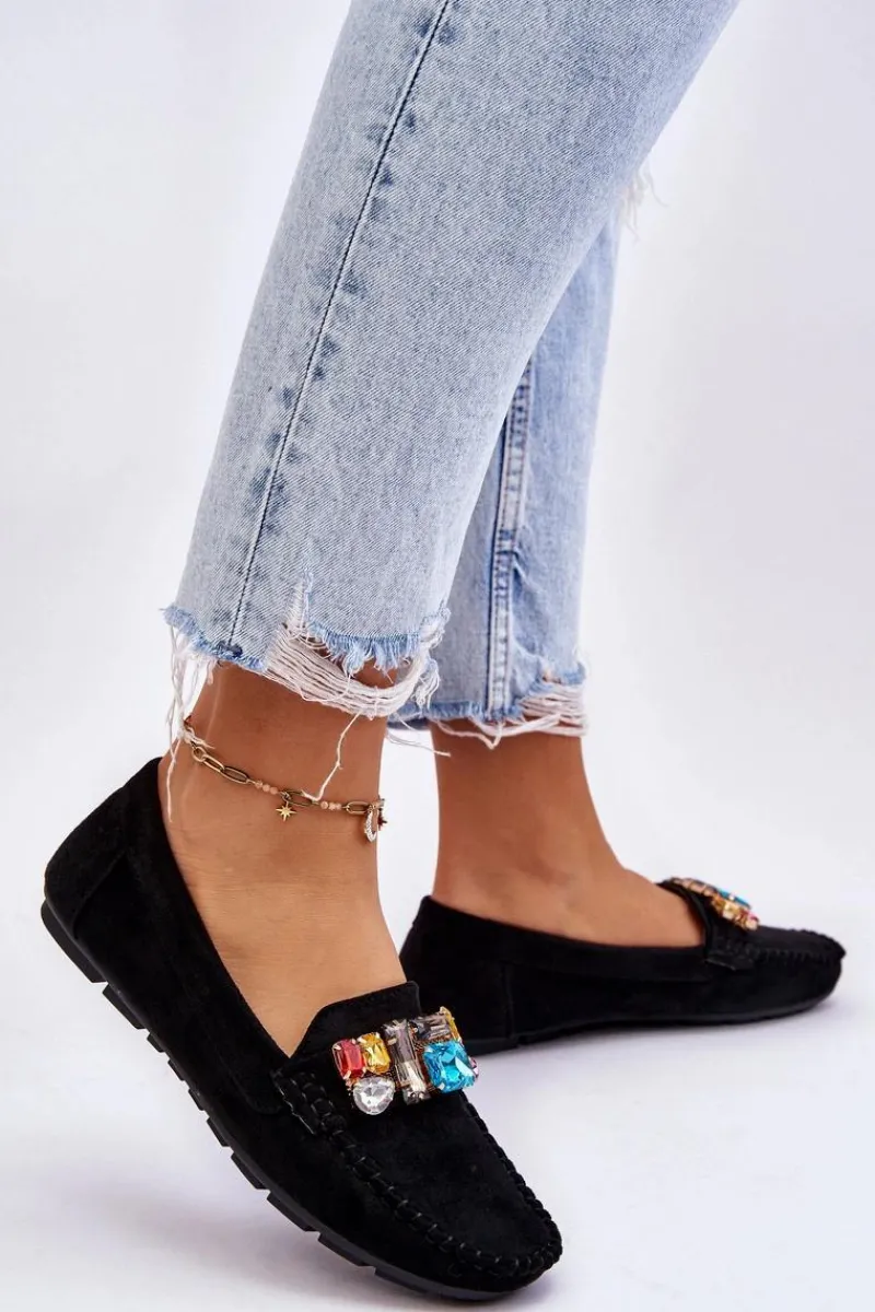 Loafersy Damskie|Mokasyny Damskie Zamszowe>Evento Damskie Zamszowe Mokasyny Z Kryształkami Czarne Lucille
