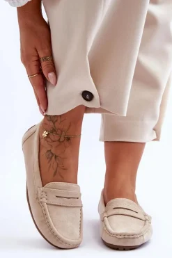 Loafersy Damskie|Mokasyny Damskie Zamszowe>Boto Damskie Zamszowe Mokasyny Beżowe Lenvie