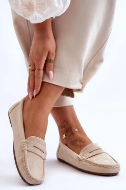 Loafersy Damskie|Mokasyny Damskie Zamszowe></noscript>Boto Damskie Zamszowe Mokasyny Beżowe Lenvie