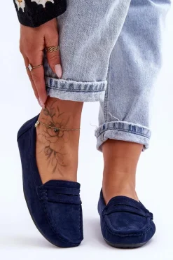 Hot Damskie Zamszowe Mokasyny Granatowe Lenvie Damskie Mokasyny Damskie Zamszowe