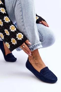 Hot Damskie Zamszowe Mokasyny Granatowe Lenvie Damskie Mokasyny Damskie Zamszowe