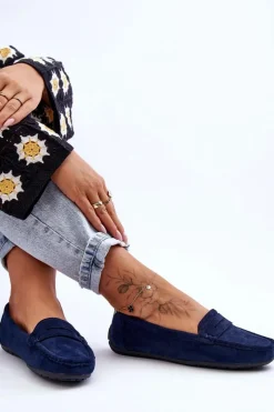 Hot Damskie Zamszowe Mokasyny Granatowe Lenvie Damskie Mokasyny Damskie Zamszowe