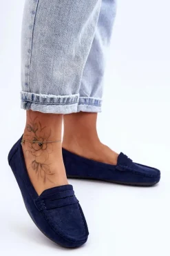 Hot Damskie Zamszowe Mokasyny Granatowe Lenvie Damskie Mokasyny Damskie Zamszowe
