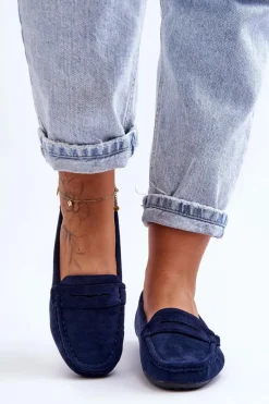 Hot Damskie Zamszowe Mokasyny Granatowe Lenvie Damskie Mokasyny Damskie Zamszowe