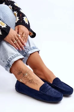 Hot Damskie Zamszowe Mokasyny Granatowe Lenvie Damskie Mokasyny Damskie Zamszowe