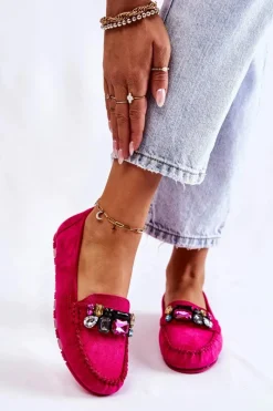 Hot Boto Damskie Zamszowe Mokasyny Z Ozdobami Fuksja Janetta
