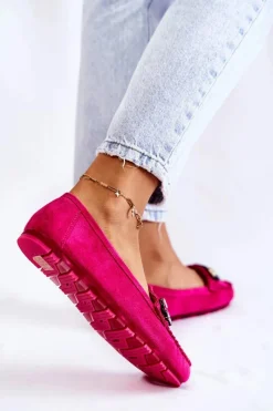 Hot Boto Damskie Zamszowe Mokasyny Z Ozdobami Fuksja Janetta