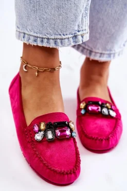 Hot Boto Damskie Zamszowe Mokasyny Z Ozdobami Fuksja Janetta