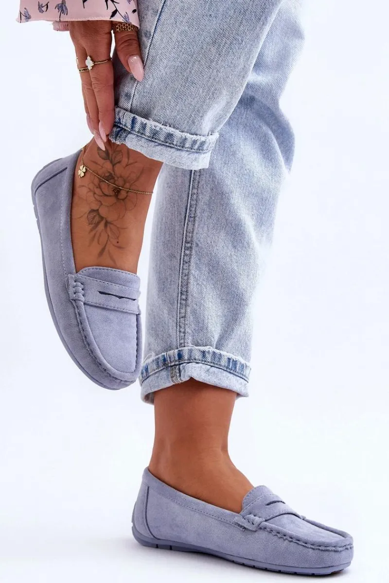 Outlet Boto Damskie Zamszowe Mokasyny Niebieskie Lenvie