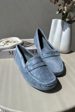 Outlet Boto Damskie Zamszowe Mokasyny Niebieskie Lenvie