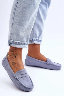 Outlet Boto Damskie Zamszowe Mokasyny Niebieskie Lenvie