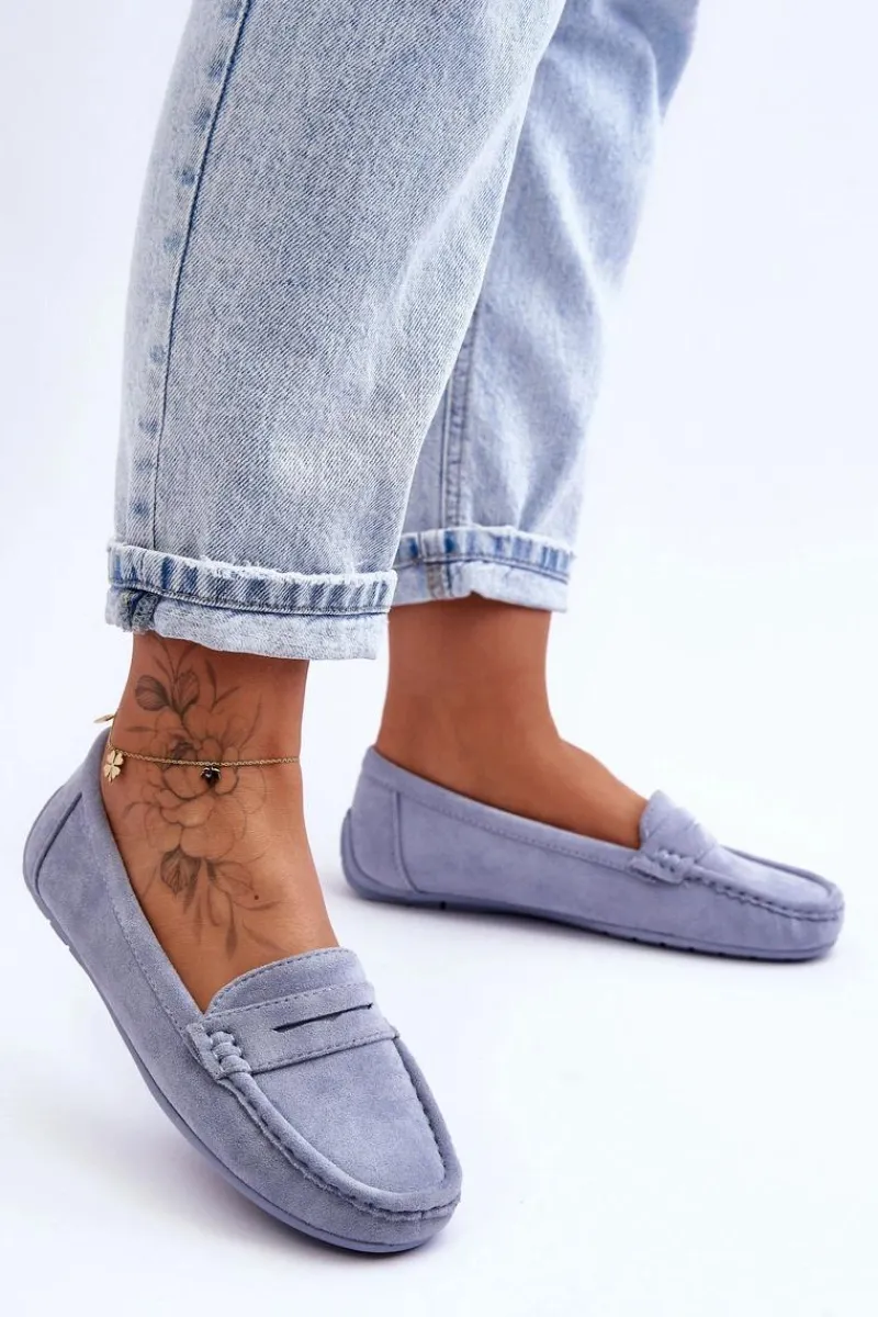 Outlet Boto Damskie Zamszowe Mokasyny Niebieskie Lenvie