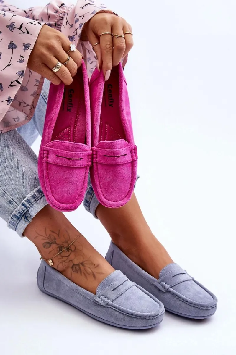 Outlet Boto Damskie Zamszowe Mokasyny Niebieskie Lenvie