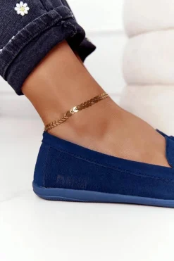 Hot Damskie Zamszowe Mokasyny Big Star HH274663 Granatowe Damskie Mokasyny Damskie Zamszowe