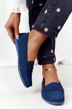 Hot Damskie Zamszowe Mokasyny Big Star HH274663 Granatowe Damskie Mokasyny Damskie Zamszowe