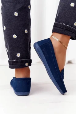 Hot Damskie Zamszowe Mokasyny Big Star HH274663 Granatowe Damskie Mokasyny Damskie Zamszowe