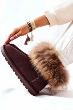 Śniegowce Damskie>Boto Damskie Zamszowe Śniegowce Z Futerkiem Brązowe Alexa Brązowy