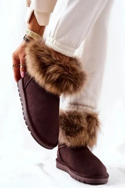 Śniegowce Damskie>Boto Damskie Zamszowe Śniegowce Z Futerkiem Brązowe Alexa Brązowy