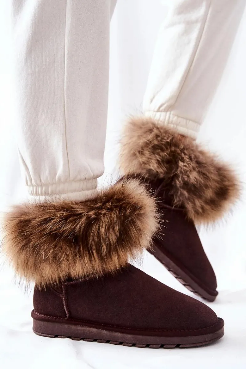 Śniegowce Damskie>Boto Damskie Zamszowe Śniegowce Z Futerkiem Brązowe Alexa Brązowy
