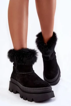 Boto Damskie Zamszowe Śniegowce Czarne Lemar Ann