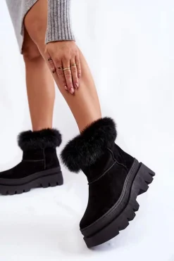 Boto Damskie Zamszowe Śniegowce Czarne Lemar Ann