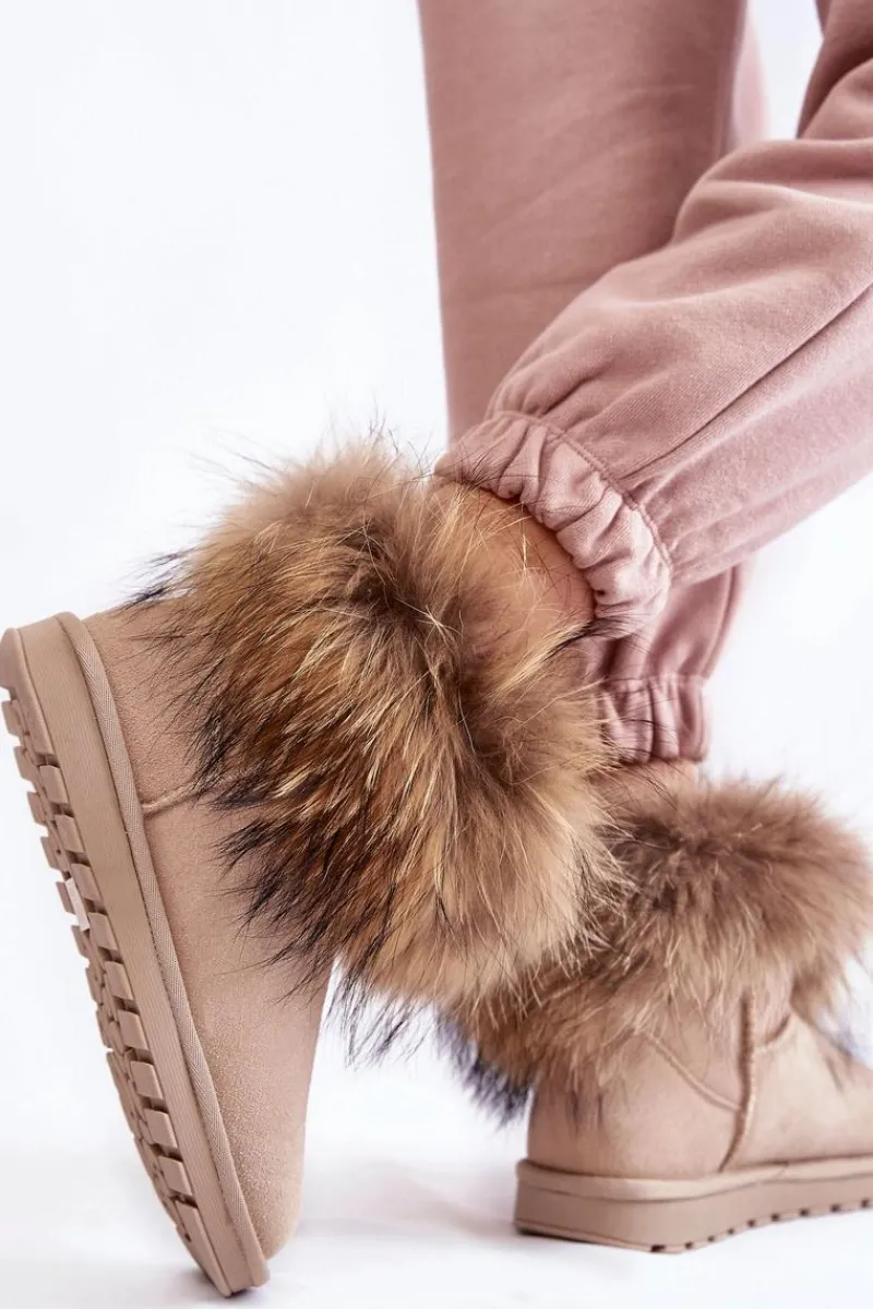 Śniegowce Damskie>Boto Damskie Zamszowe Śniegowce Z Futerkiem Jasnobeżowe Alexa