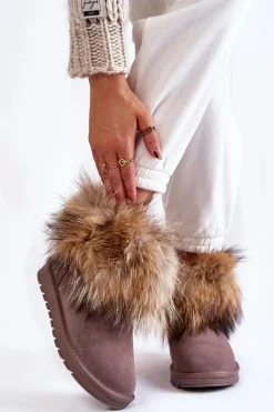 New Boto Damskie Zamszowe Śniegowce Z Futerkiem Szare Alexa Szary