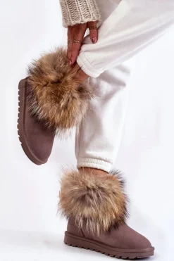 New Boto Damskie Zamszowe Śniegowce Z Futerkiem Szare Alexa Szary