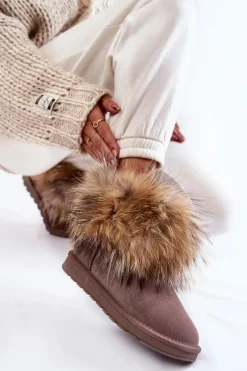 New Boto Damskie Zamszowe Śniegowce Z Futerkiem Szare Alexa Szary