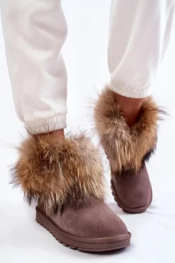 New Boto Damskie Zamszowe Śniegowce Z Futerkiem Szare Alexa Szary