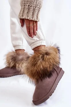 New Boto Damskie Zamszowe Śniegowce Z Futerkiem Szare Alexa Szary