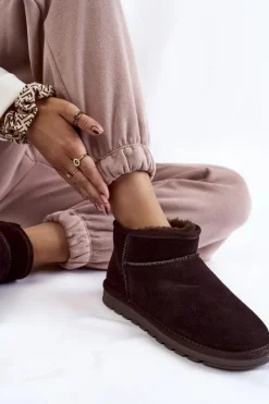 Śniegowce Damskie>Boto Damskie Zamszowe Niskie Śniegowce Brązowe Shelie Brązowy