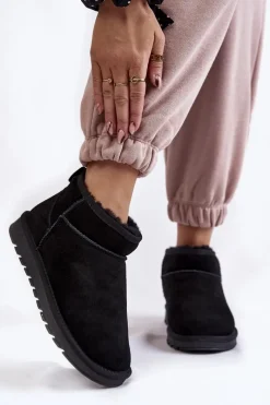 Hot Damskie Zamszowe Niskie Śniegowce Czarne Shelie Damskie Śniegowce Damskie