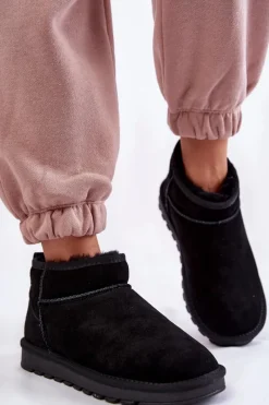 Hot Damskie Zamszowe Niskie Śniegowce Czarne Shelie Damskie Śniegowce Damskie