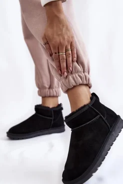 Hot Damskie Zamszowe Niskie Śniegowce Czarne Shelie Damskie Śniegowce Damskie