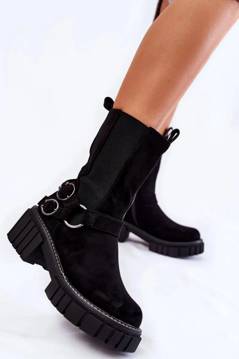 New Evento Damskie Zamszowe Ocieplane Botki Workery Czarne Brinnon