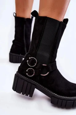 New Evento Damskie Zamszowe Ocieplane Botki Workery Czarne Brinnon