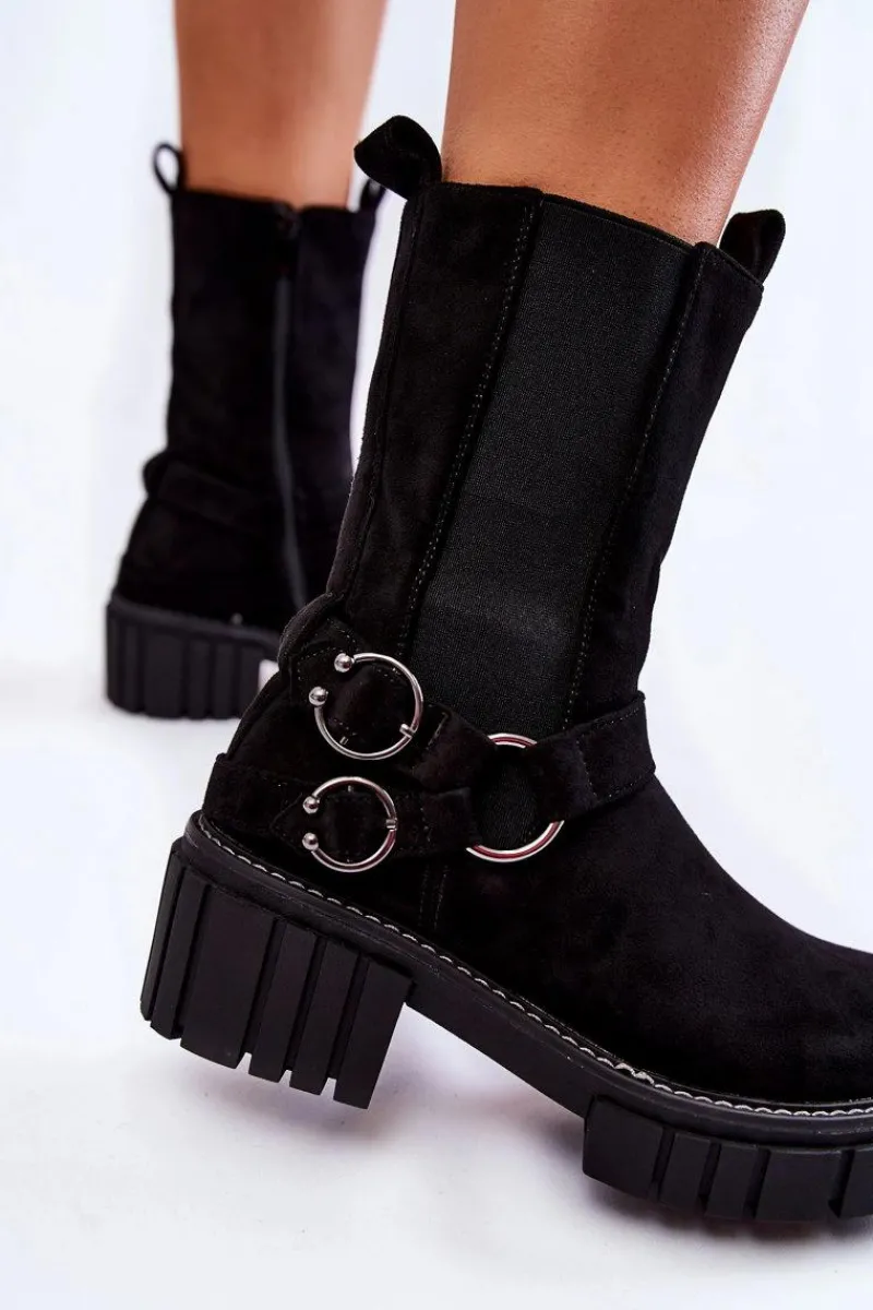 New Evento Damskie Zamszowe Ocieplane Botki Workery Czarne Brinnon