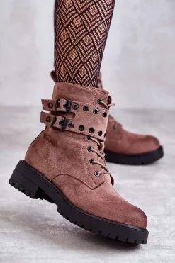 Botki Ocieplane|Botki Sznurowane>Boto Damskie Zamszowe Ocieplane Botki Jasnobrązowe Silvor Brązowy