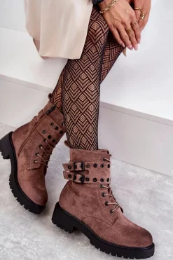 Botki Ocieplane|Botki Sznurowane>Boto Damskie Zamszowe Ocieplane Botki Jasnobrązowe Silvor Brązowy