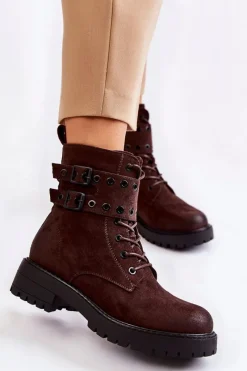 Botki Ocieplane|Botki Sznurowane>Boto Damskie Zamszowe Ocieplane Botki Brązowe Silvor Brązowy