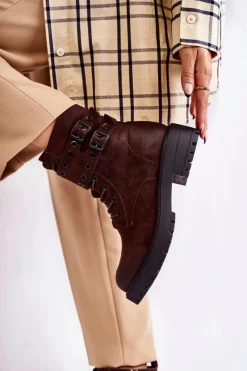 Botki Ocieplane|Botki Sznurowane>Boto Damskie Zamszowe Ocieplane Botki Brązowe Silvor Brązowy