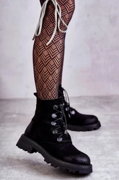 Boto Damskie Zamszowe Ocieplane Botki Ze Ściągaczem Czarne Helia