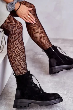 Boto Damskie Zamszowe Ocieplane Botki Ze Ściągaczem Czarne Helia