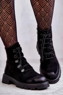 Boto Damskie Zamszowe Ocieplane Botki Ze Ściągaczem Czarne Helia