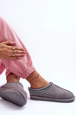 Kapcie Klasyczne>Boto Damskie Zamszowe Papcie Z Futerkiem Szare Polinna