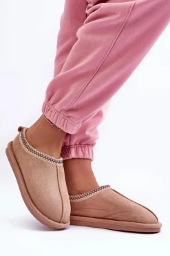 Kapcie Klasyczne>Boto Damskie Zamszowe Papcie Z Futerkiem Beżowe Polinna