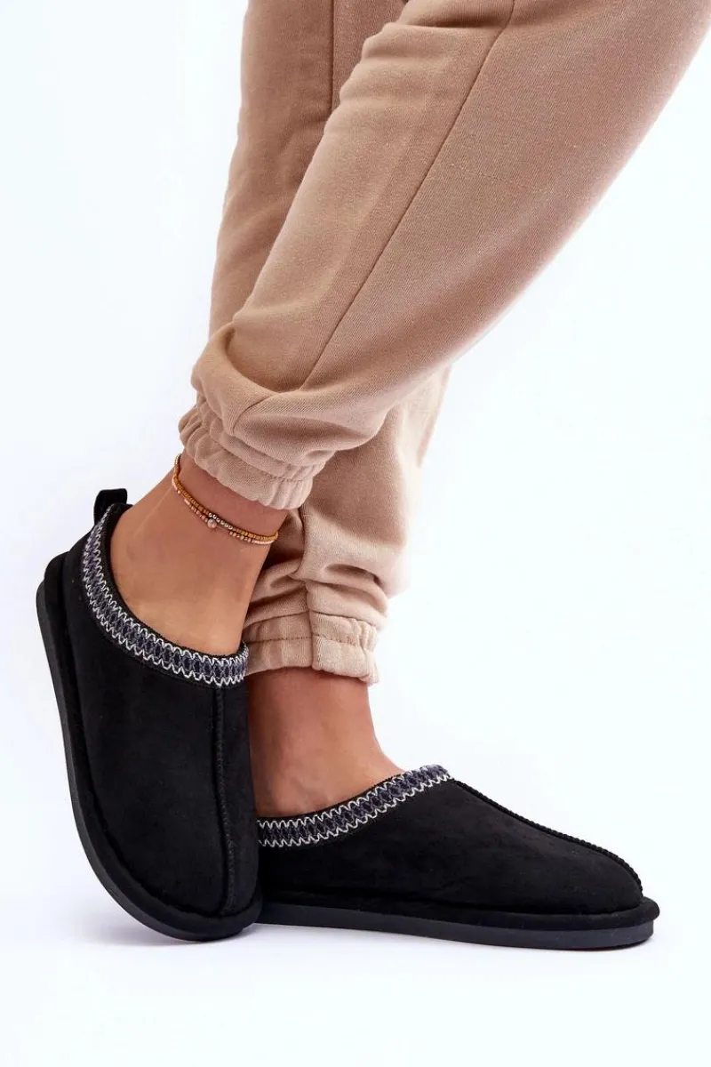 Clearance Damskie Zamszowe Papcie Z Futerkiem Czarne Polinna Damskie Kapcie Klasyczne