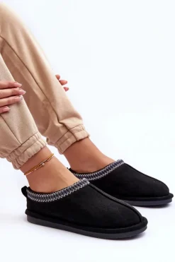 Clearance Damskie Zamszowe Papcie Z Futerkiem Czarne Polinna Damskie Kapcie Klasyczne