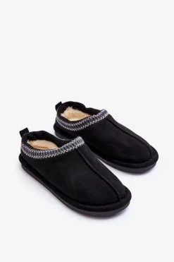 Clearance Damskie Zamszowe Papcie Z Futerkiem Czarne Polinna Damskie Kapcie Klasyczne